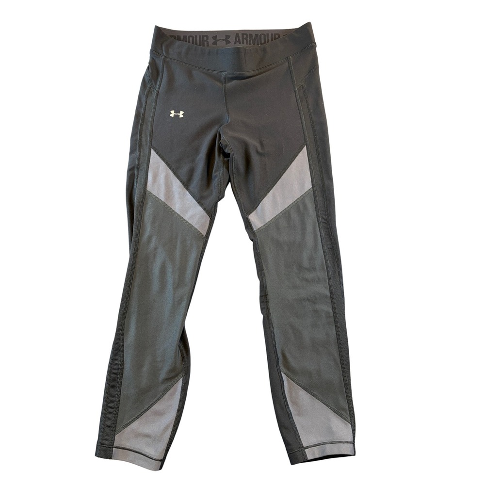 Under Armour HeatGear Compression Leggings Womens Medium Black Gray Cropped